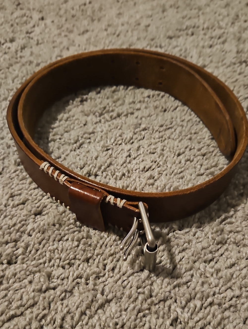 Armani Jeans Brown Leather Belt with Key Loop and Silver Hardware